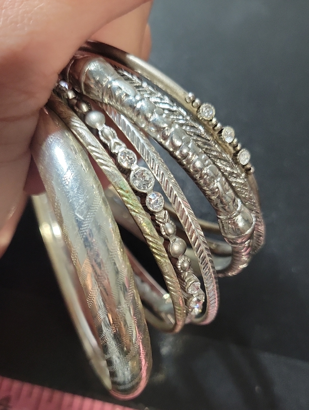 Silver Tone Rhinestone Stackable Bangle Bracelet Lot - Picture 11 of 11